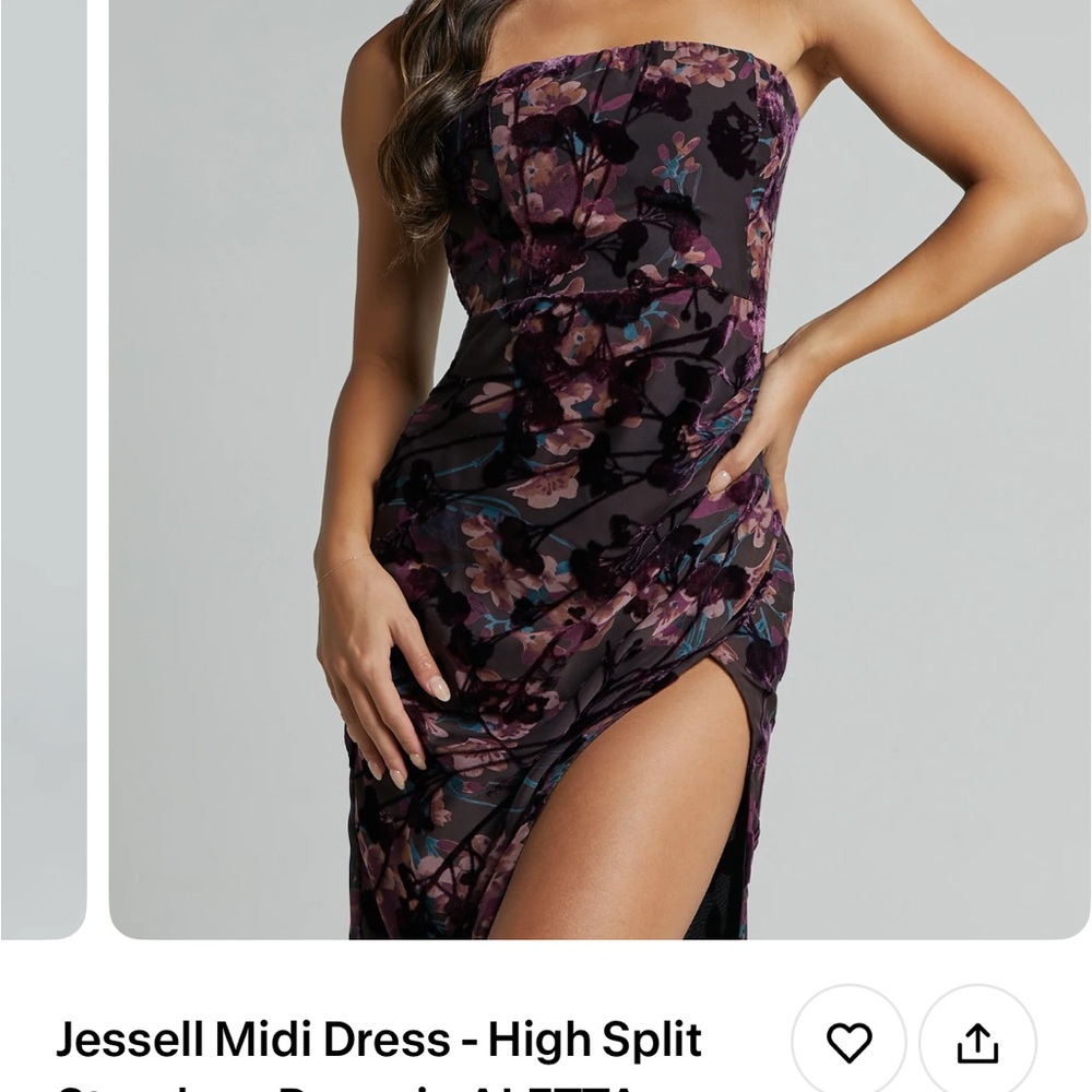 Showpo Strapless Floral Midi Dress - Black and Purple